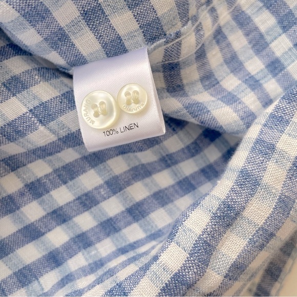Murano Baird McNutt Men's 100% LINEN Blue White Gingham Plaid Button Down XL - Picture 5 of 7